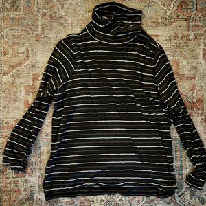 Madewell Brown + Cream Striped Turtleneck Cotton Tee